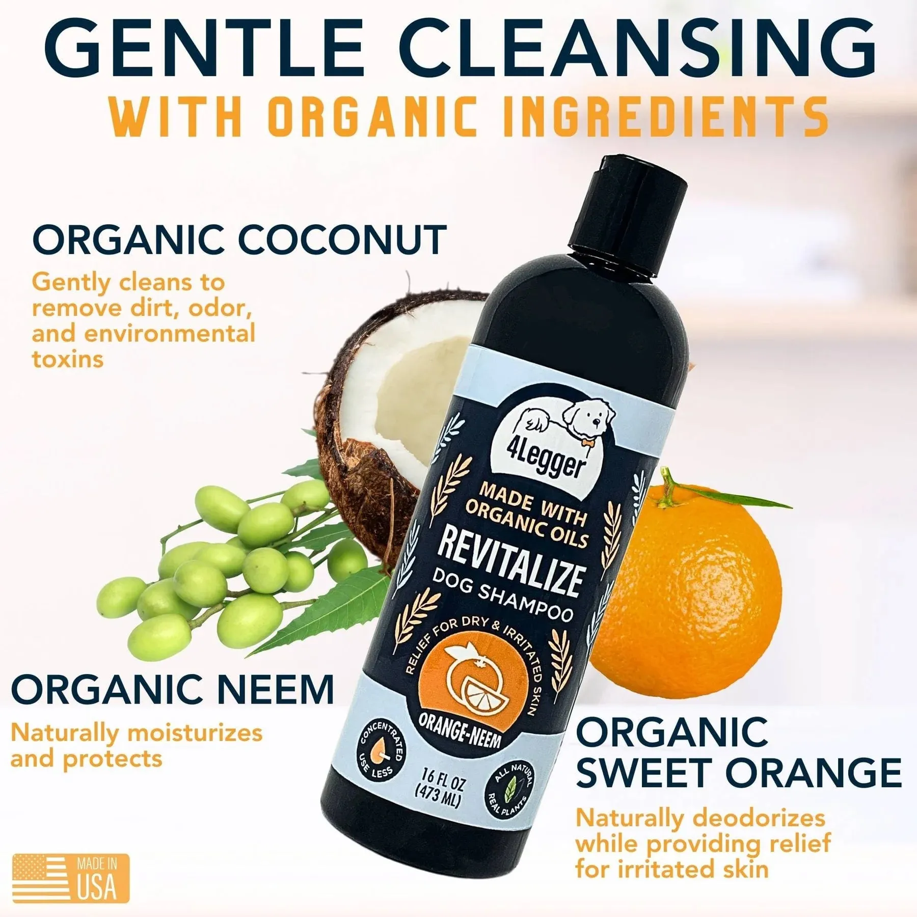 REVITALIZE Organic Neem Dog Shampoo with Sweet Orange Oil