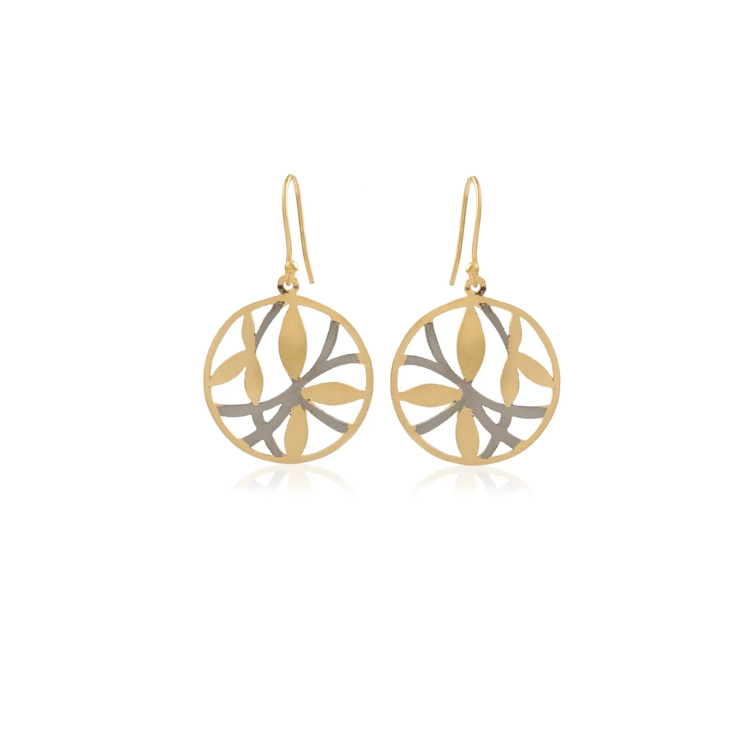 Rhodium and Gold Bamboo Circle Earrings