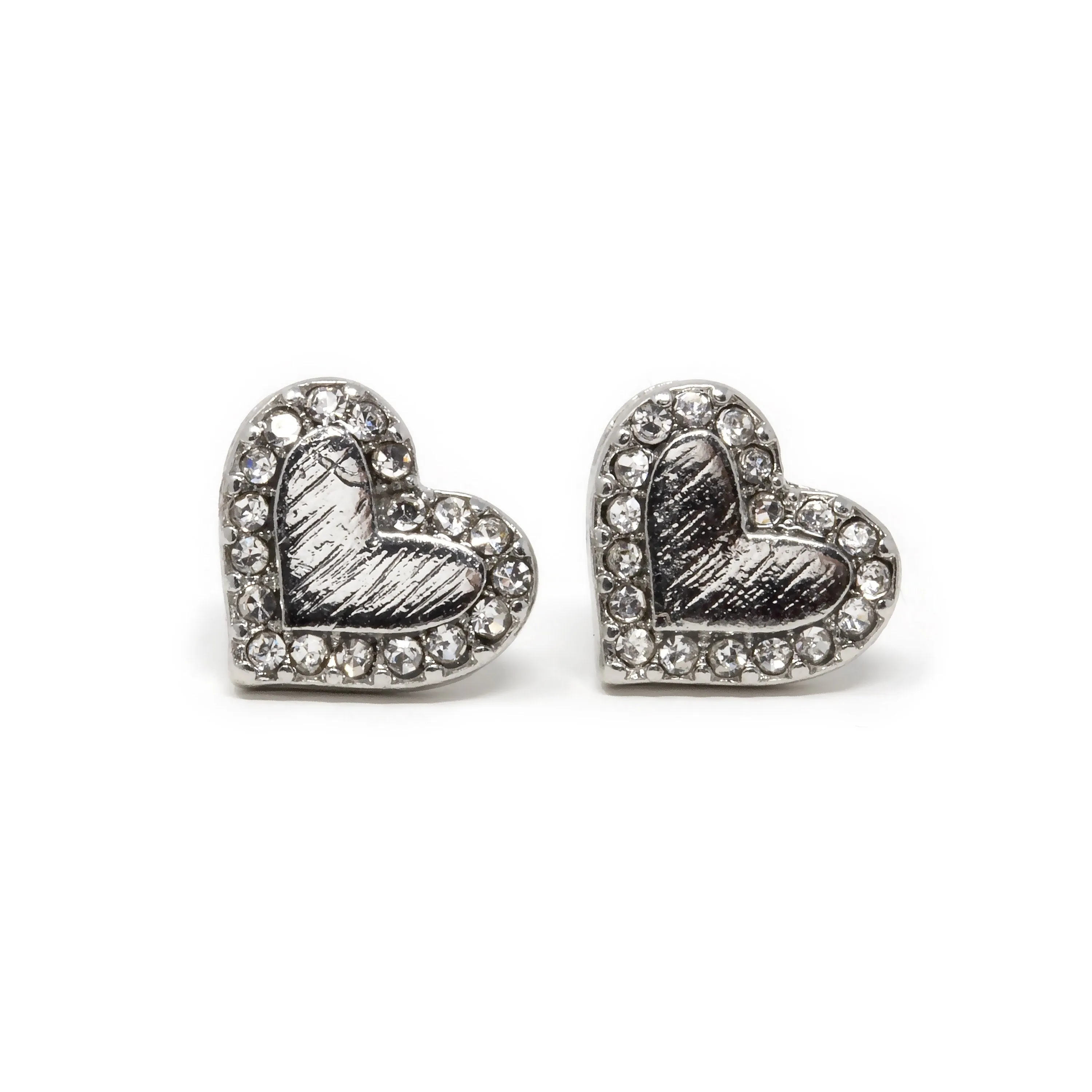 Rhodium Plated Cubic Zirconia Heart Stud Earrings