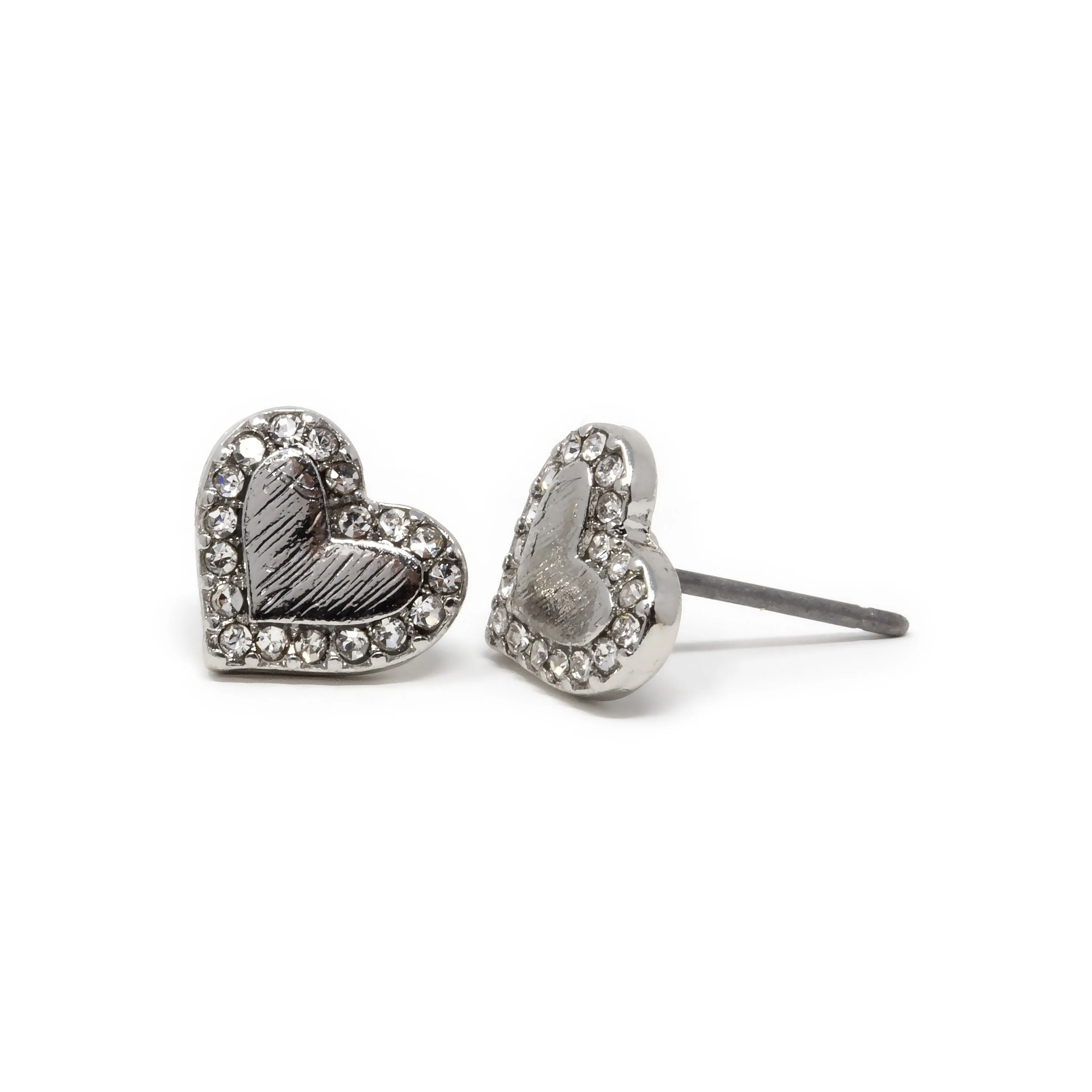 Rhodium Plated Cubic Zirconia Heart Stud Earrings