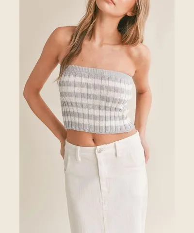 Sadie & Sage Frankie Knit Tube Top In Blue Stripe