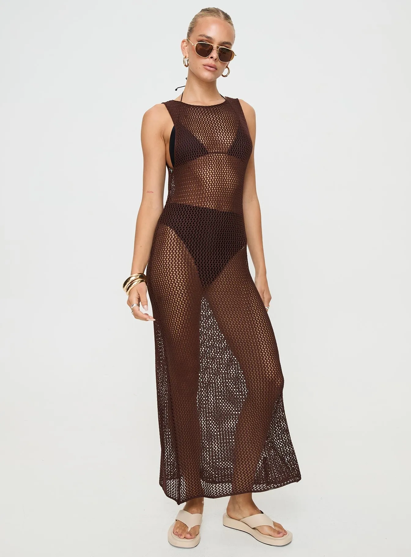 Sipping Knit Maxi Dress Brown