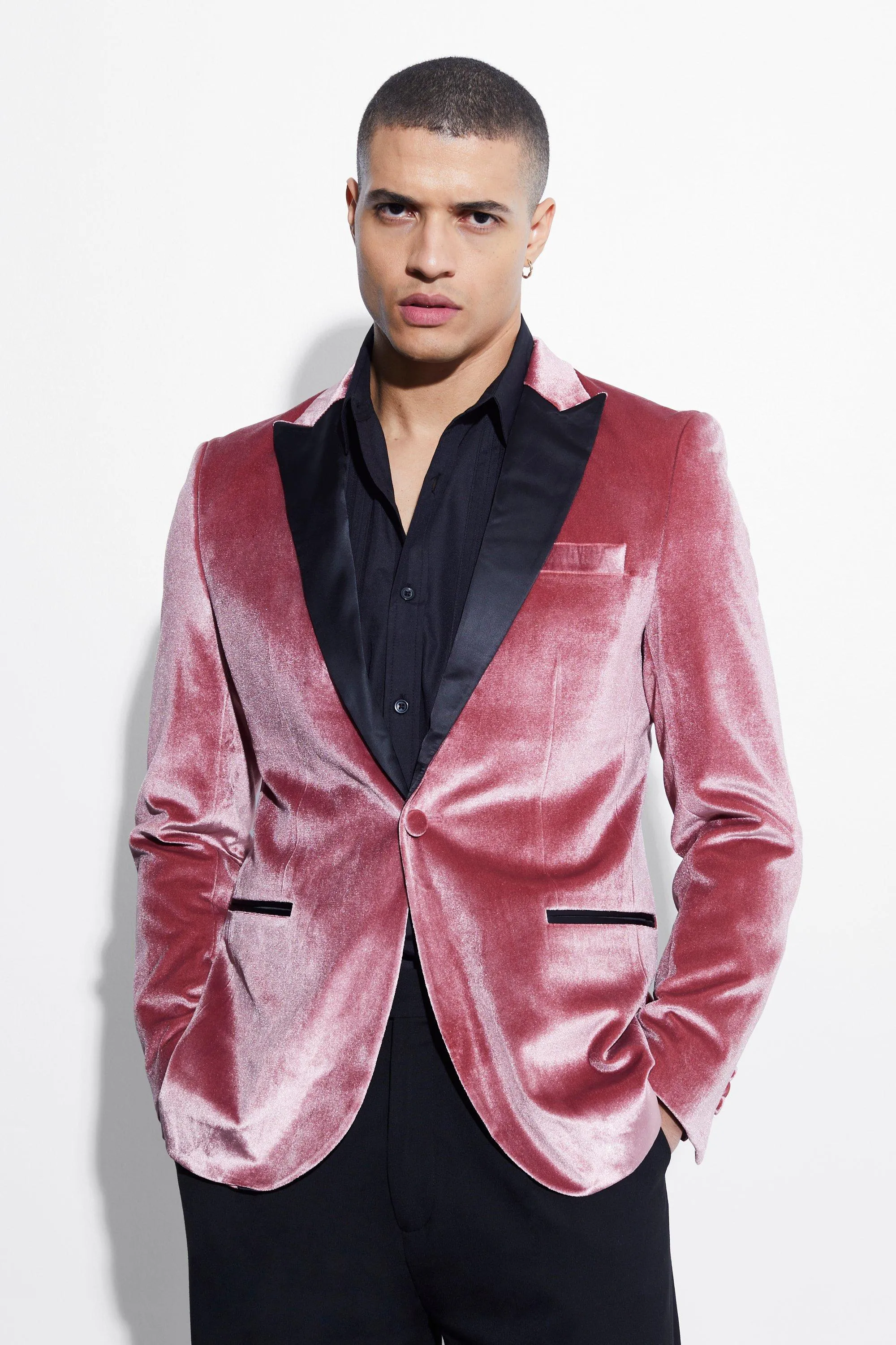 Skinny Velour Satin Lapel Blazer