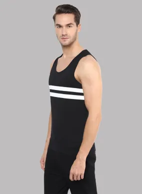 Sleeveless T-shirt with Contrast Stripe in Black