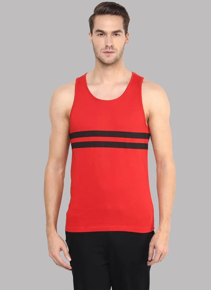 Sleeveless T-shirt with Contrast Stripe in Red