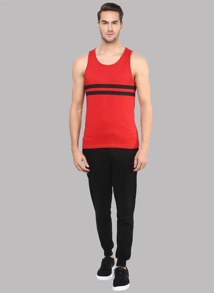 Sleeveless T-shirt with Contrast Stripe in Red