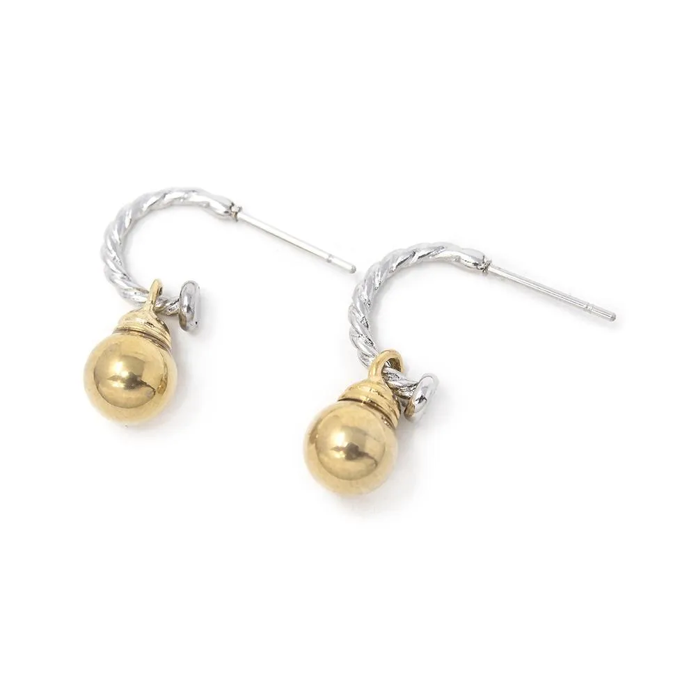 Stainless St Two Tone Cable Earrings Gold Ball