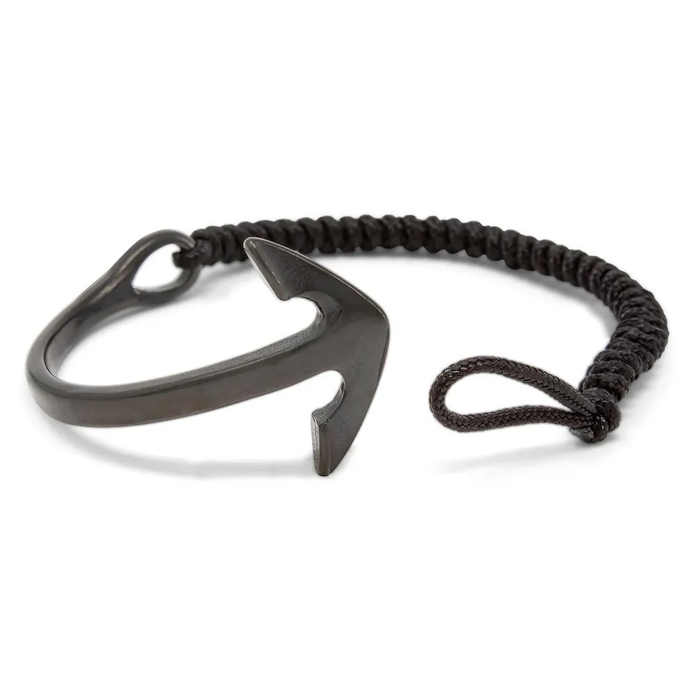 Stainless Steel Anchor Cord Bracelet Black