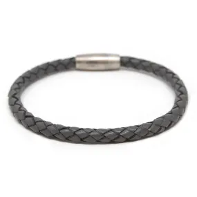 Stainless Steel and Grey Braided Leather Bracelet