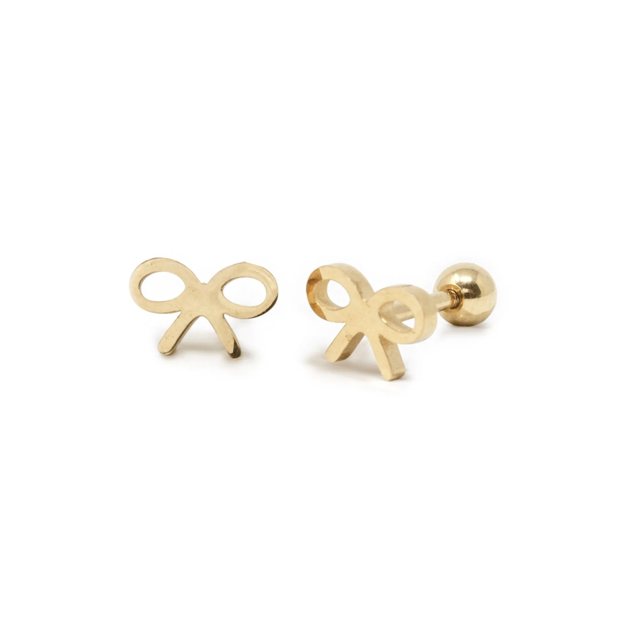 Stainless Steel Baby Stud Earrings Bow Gold Plated