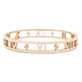 Stainless Steel Bangle Roman Number CZ Rose Gold Plated