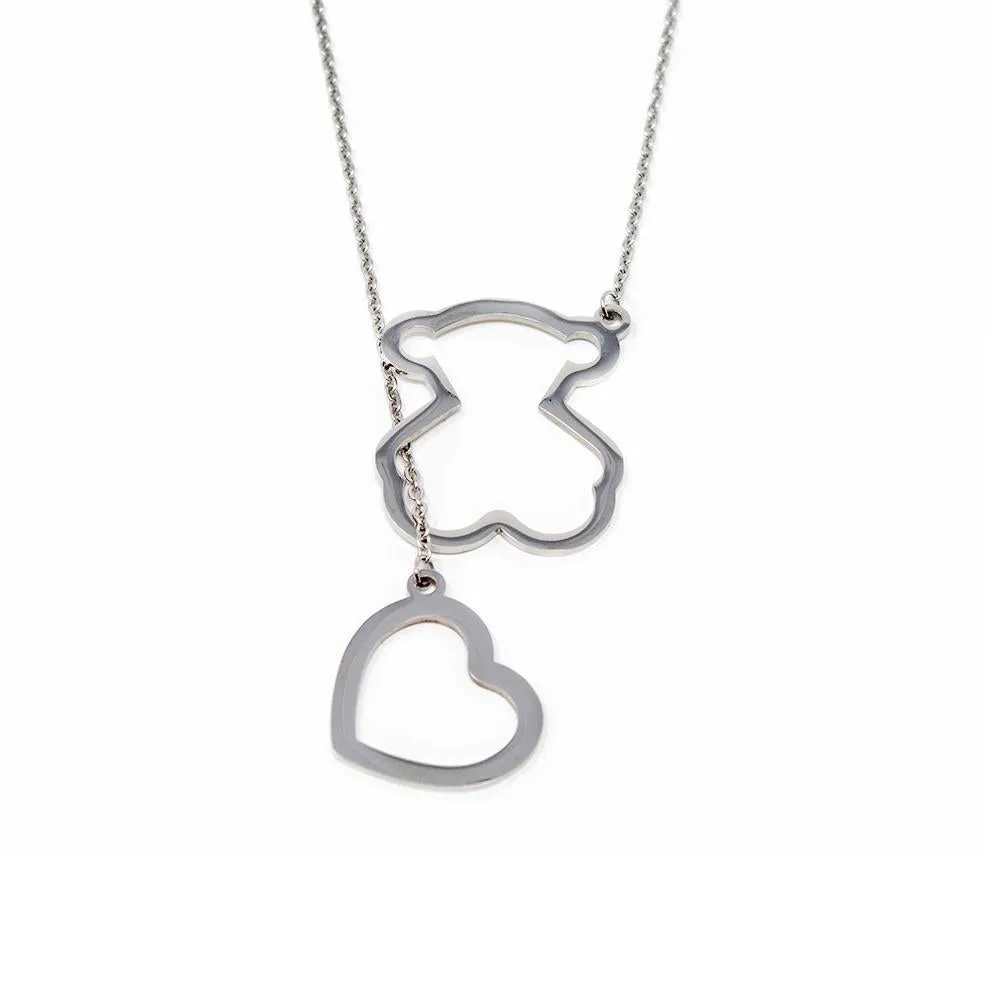 Stainless Steel Bear/Heart Lariat Necklace