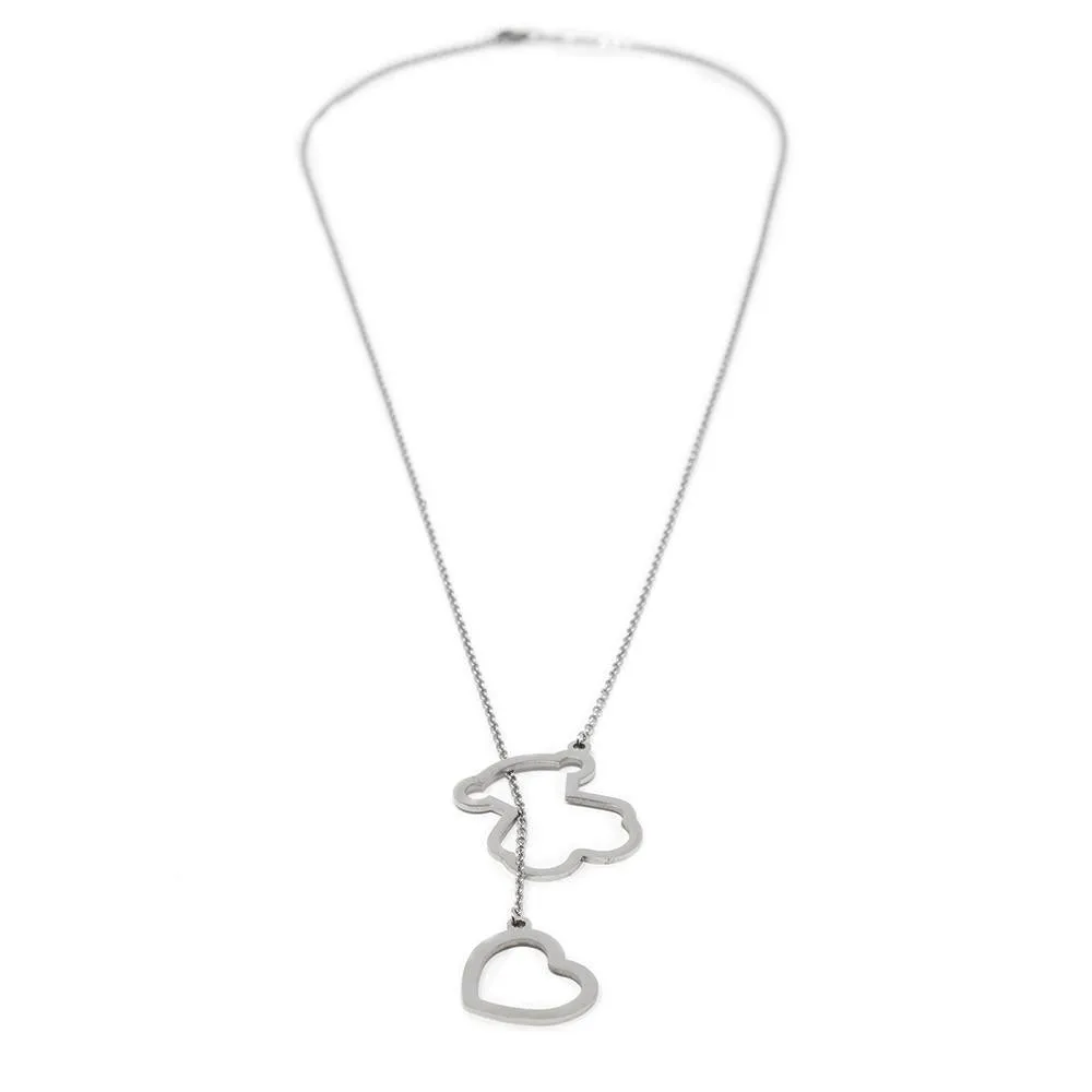 Stainless Steel Bear/Heart Lariat Necklace