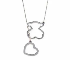 Stainless Steel Bear/Heart Lariat Necklace