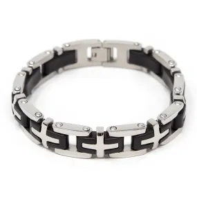 Stainless Steel Bracelet with Cross Links and Rubber Inlaid