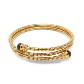 Stainless Steel Curl Bangle Black Stone Ends Gold Plated