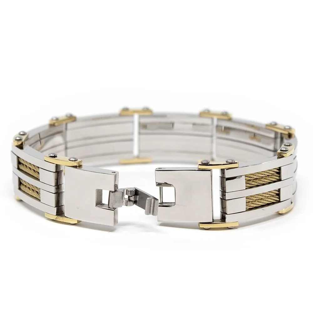 Stainless Steel Gold Cable Inlayed Bracelet