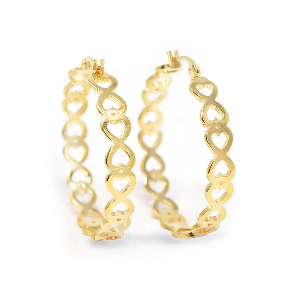 Stainless Steel Heart Hoop Earrings Gold Pl