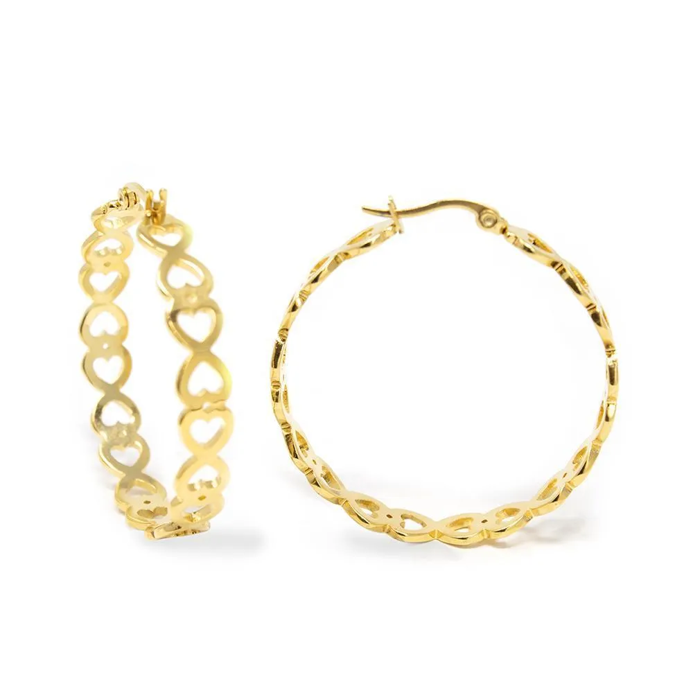 Stainless Steel Heart Hoop Earrings Gold Pl