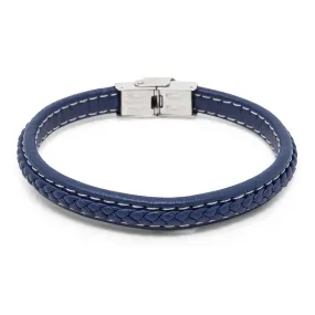 Stainless Steel Small Braided Leather Bracelet Blue