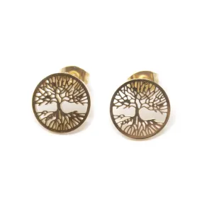 Stainless Steel Tree Of Life Gold Plated Earrings