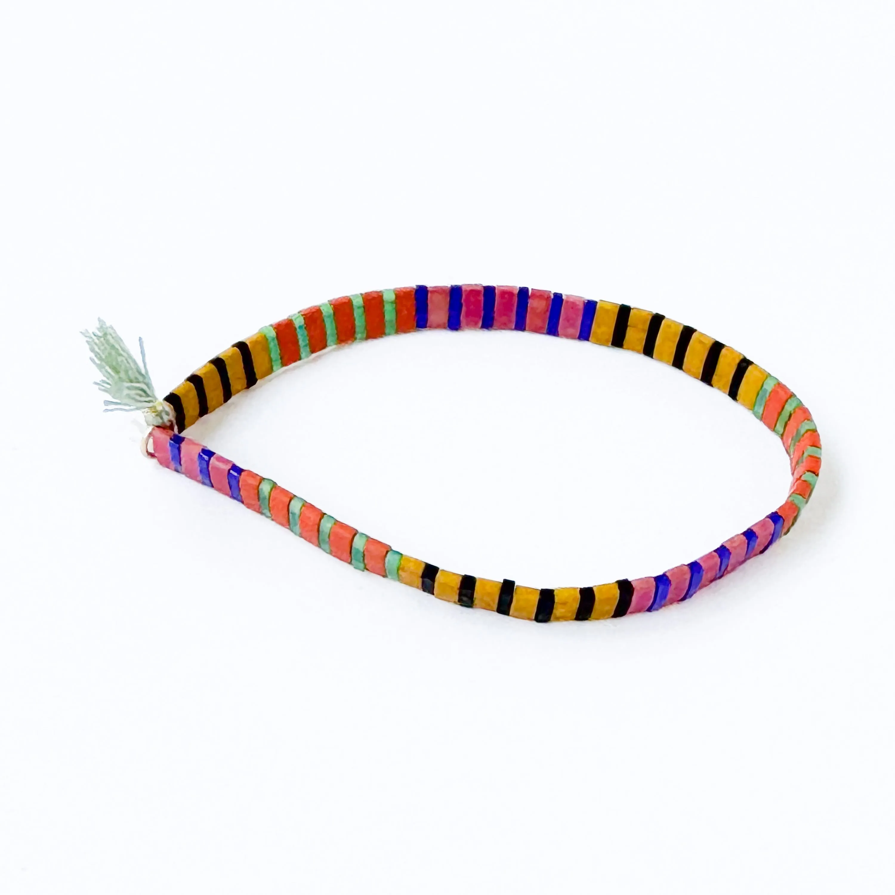 Striped Tile Beaded Bracelets With Black Beads - WS