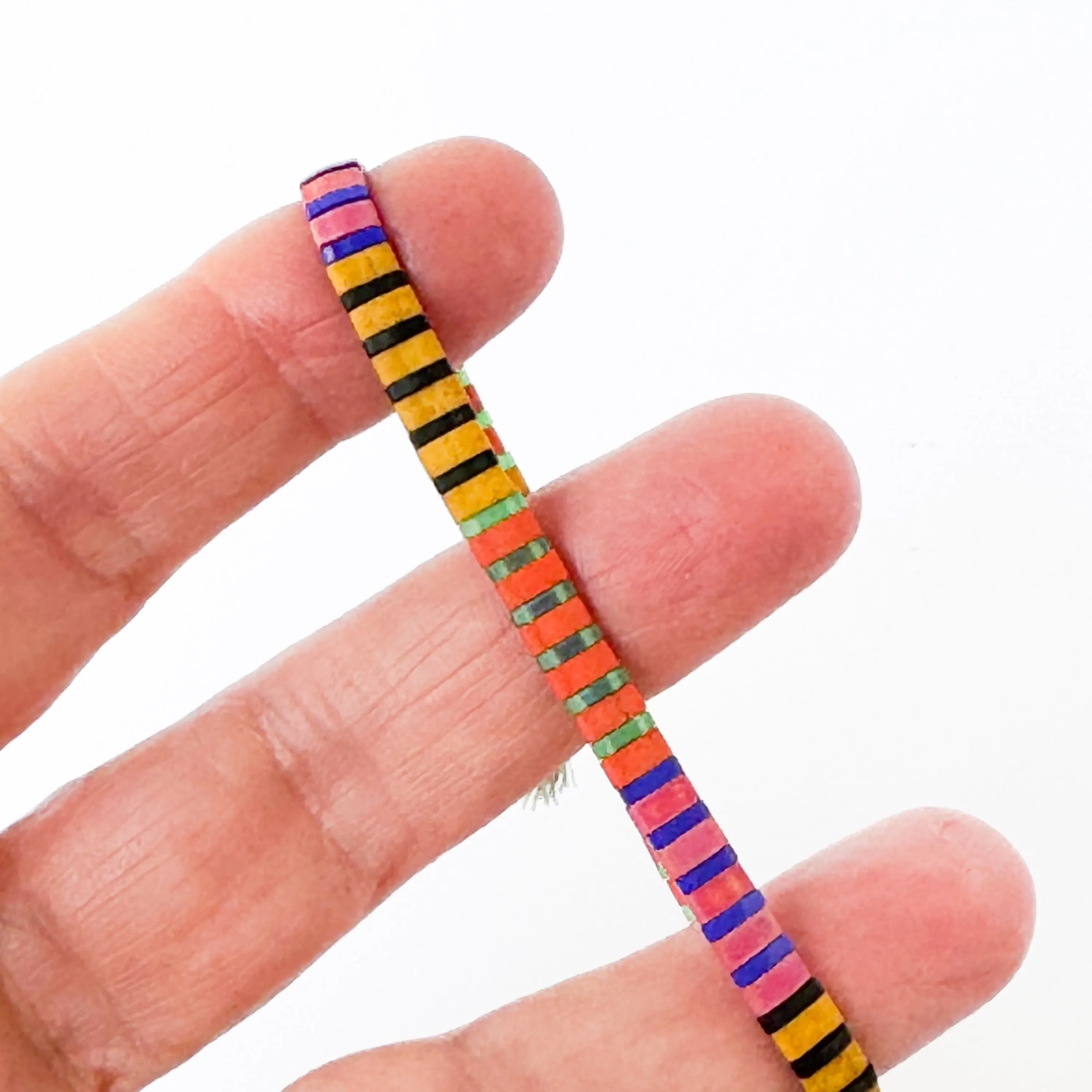 Striped Tile Beaded Bracelets With Black Beads - WS