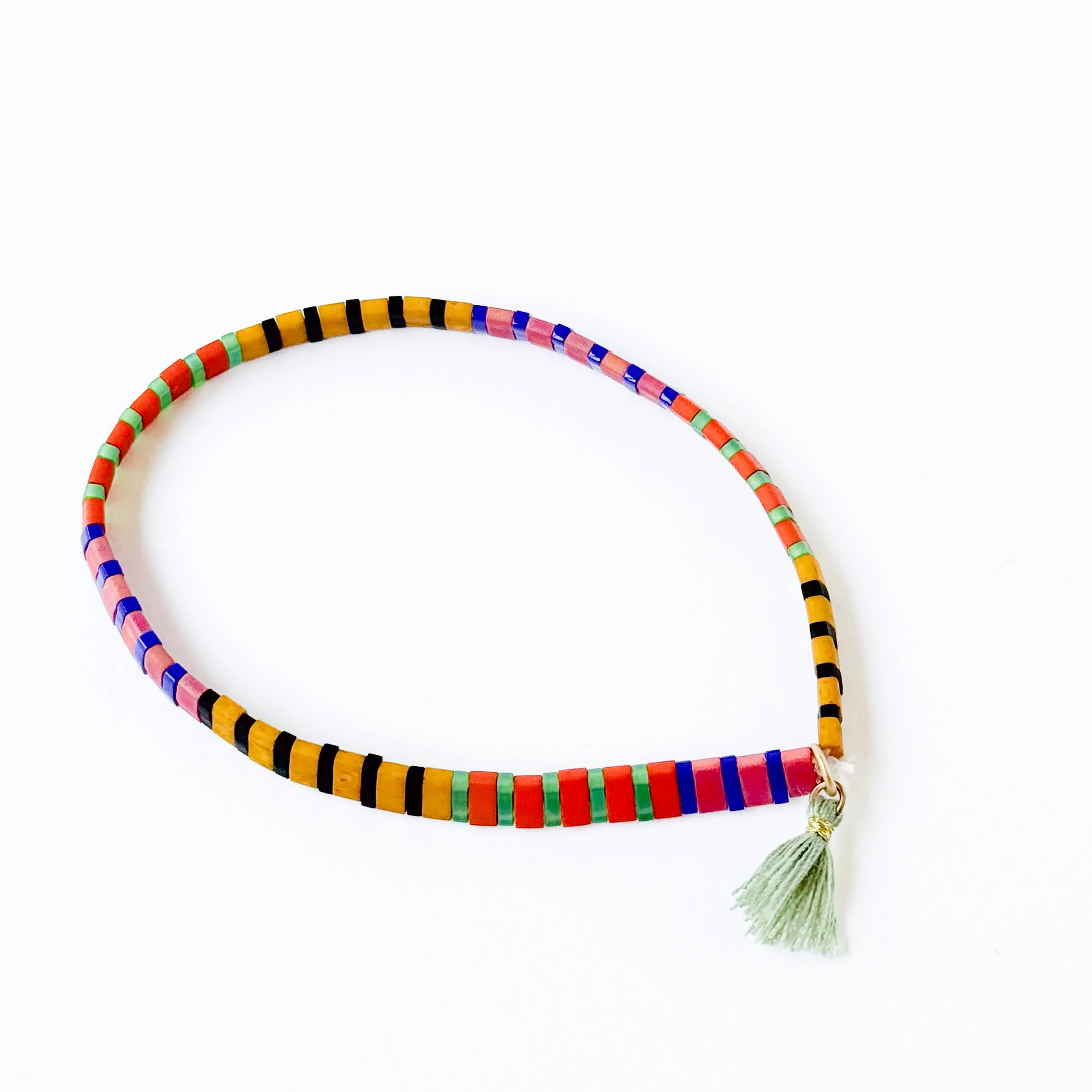 Striped Tile Beaded Bracelets With Black Beads