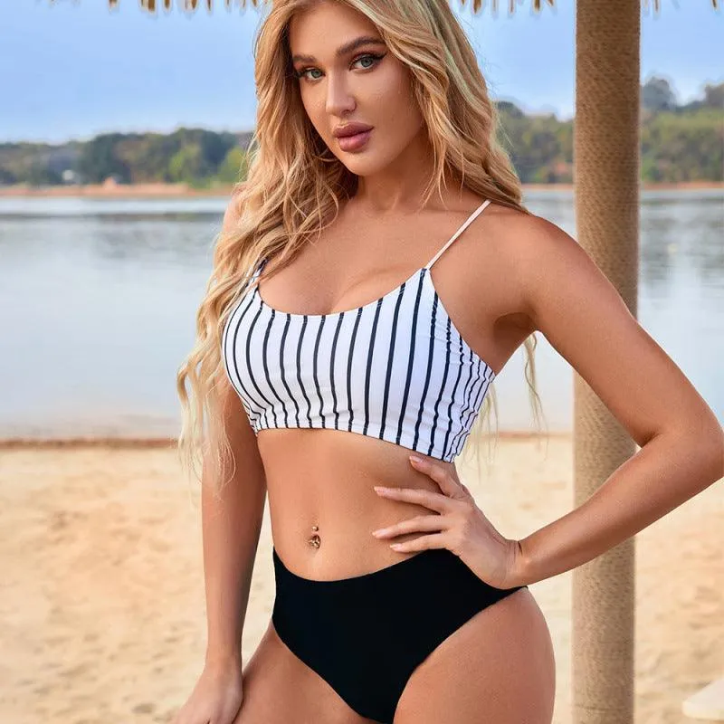 Striped Top With Full Brief Bikini