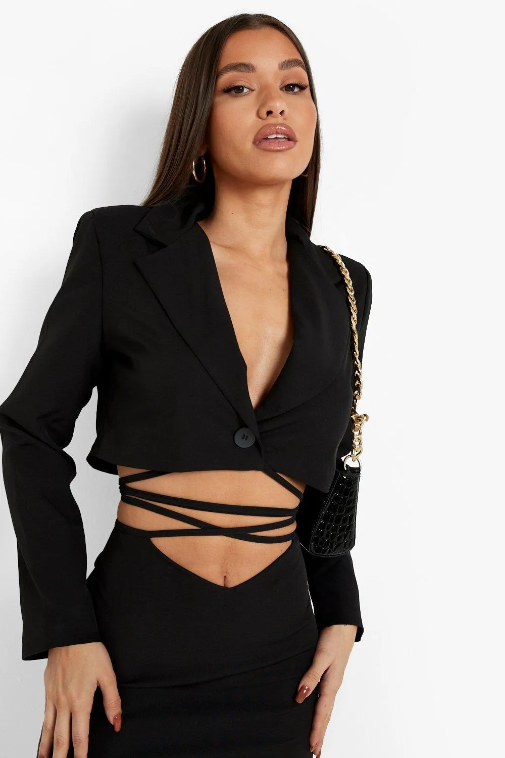 Tie Waist Cropped Tailored Blazer