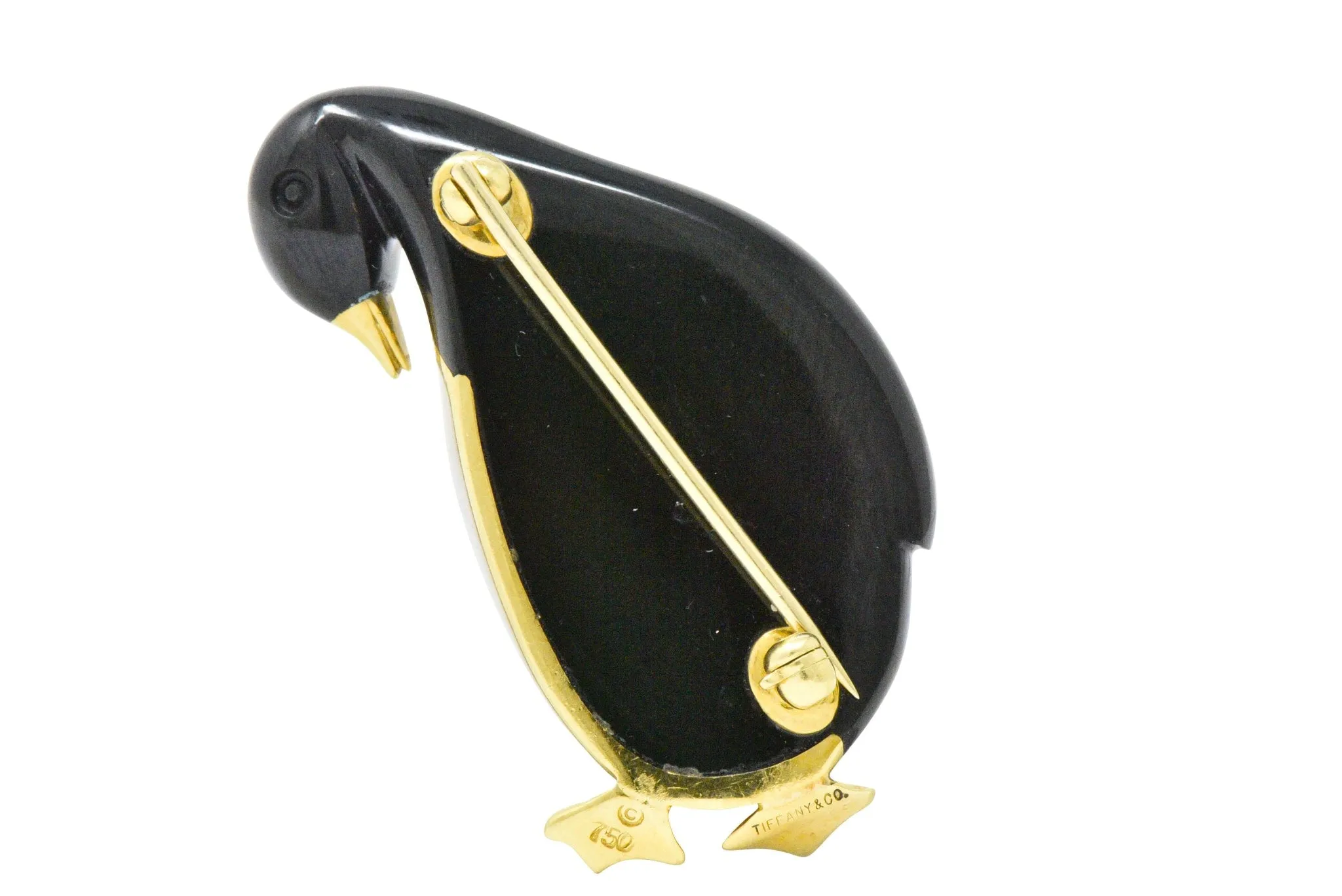 Tiffany & Co. 1970's Black Jade Mother-Of-Pearl 18 Karat Gold Penguin Brooch