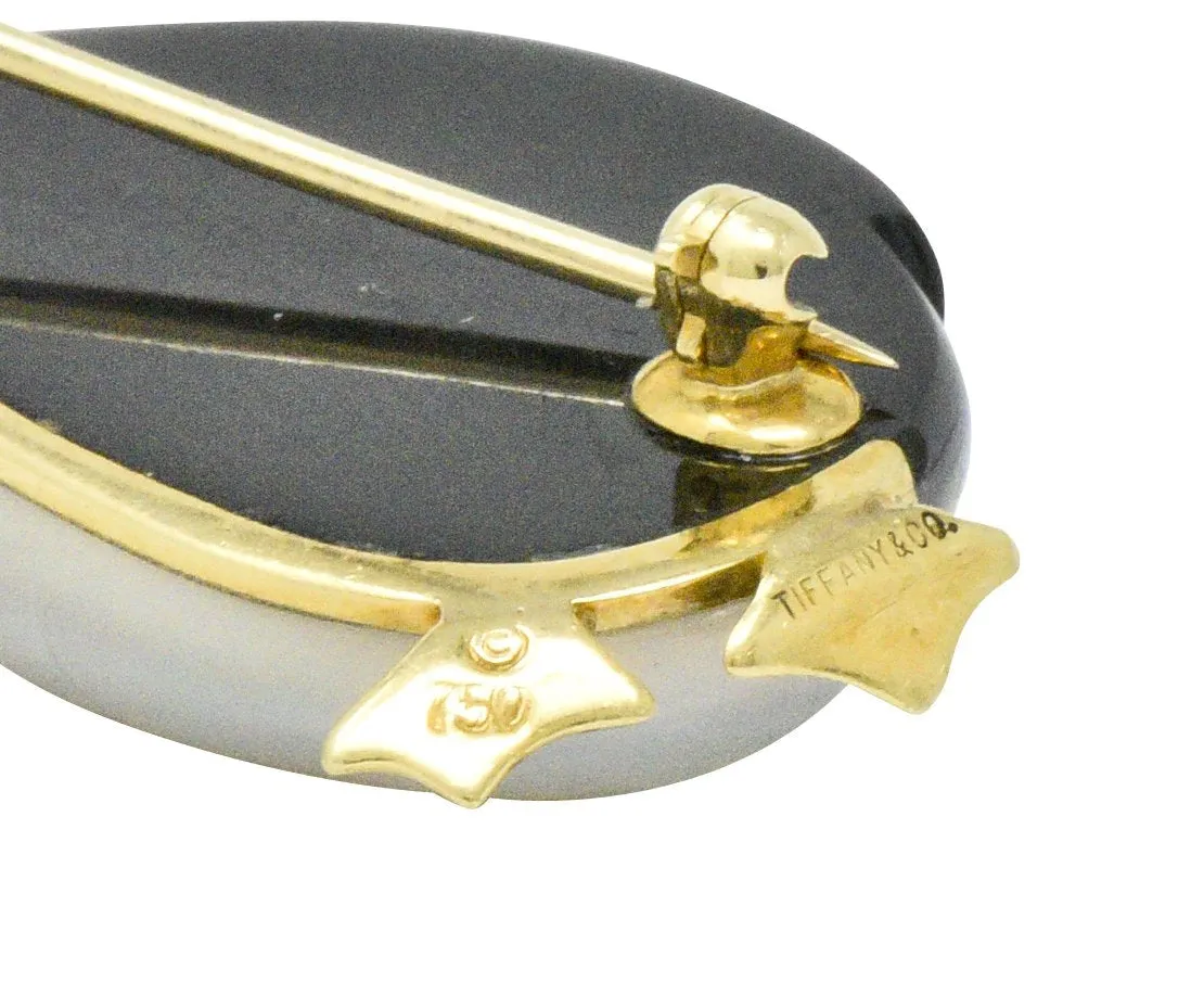 Tiffany & Co. 1970's Black Jade Mother-Of-Pearl 18 Karat Gold Penguin Brooch