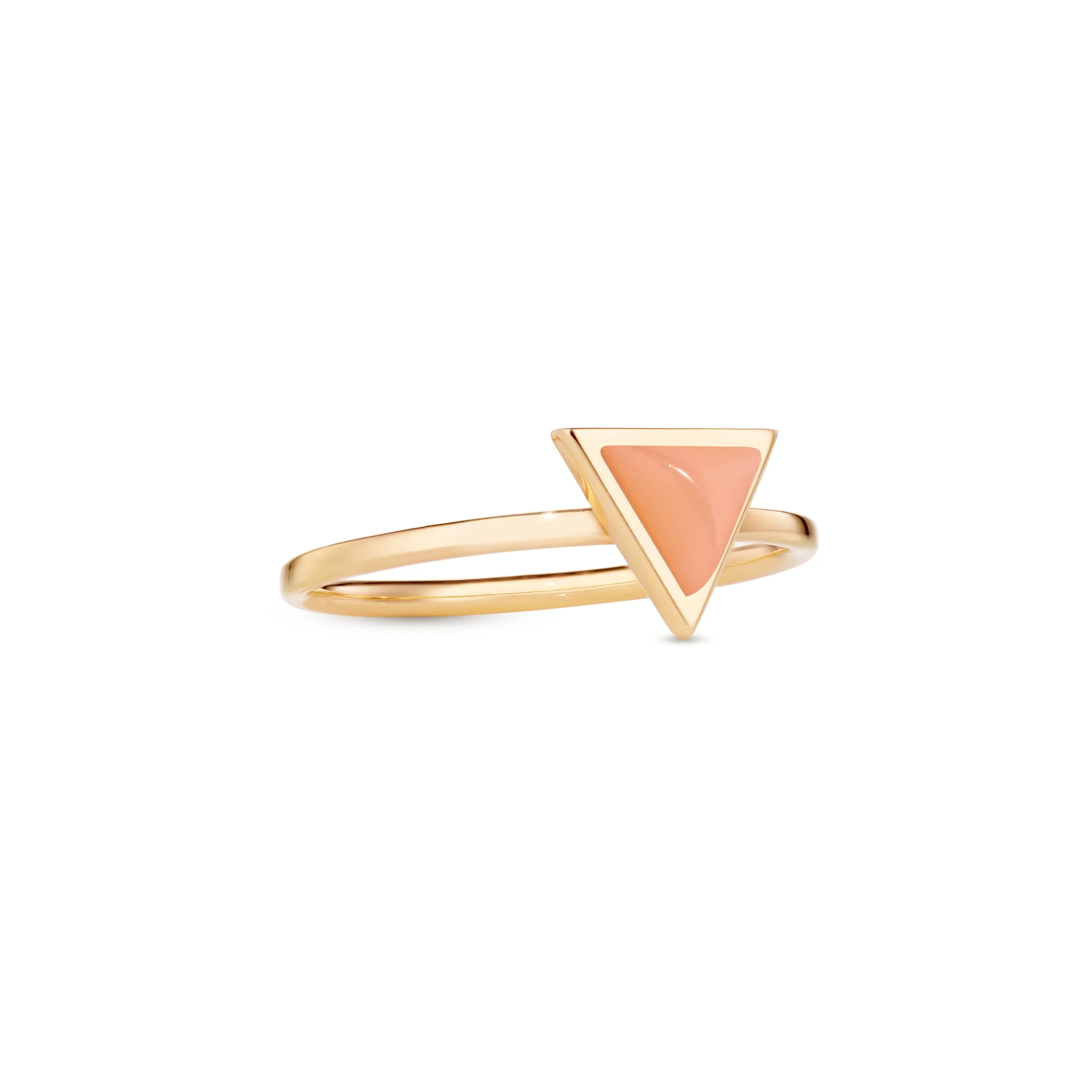 Triangle sticker ring yellow gold with orange moonstone