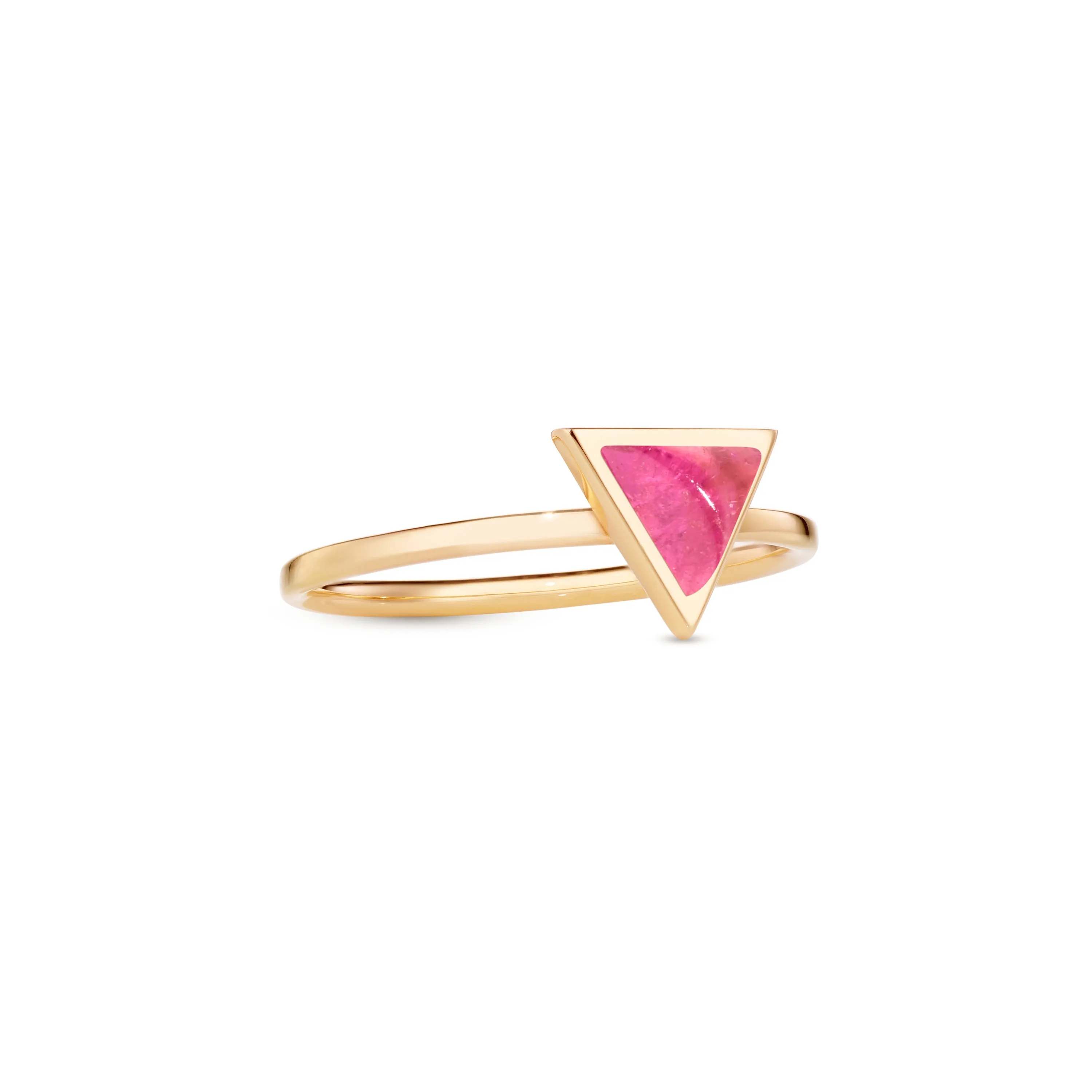 Triangle sticker ring yellow gold with pink tourmaline