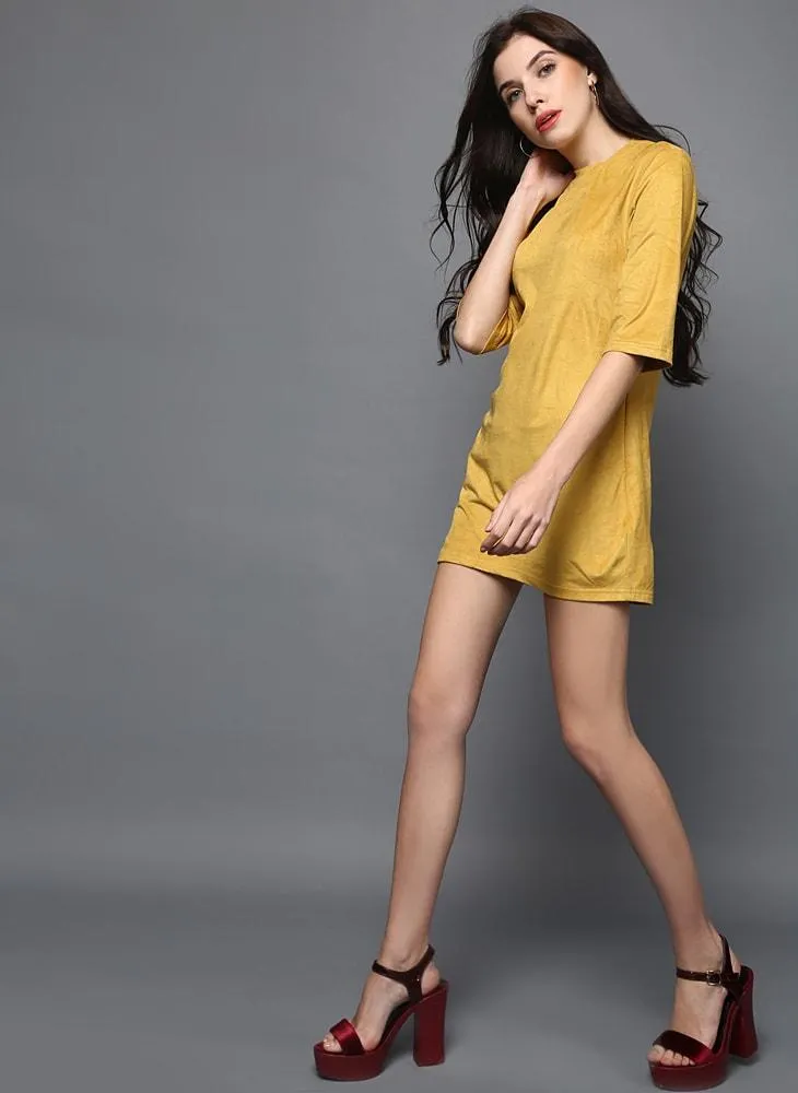 Tuscan Yellow Faux Suede Mini- Dress