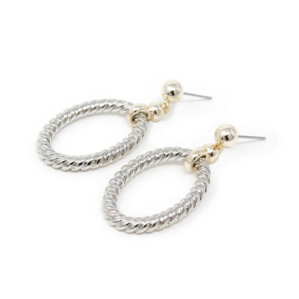 Two Tone Cable Oval Post Earrings