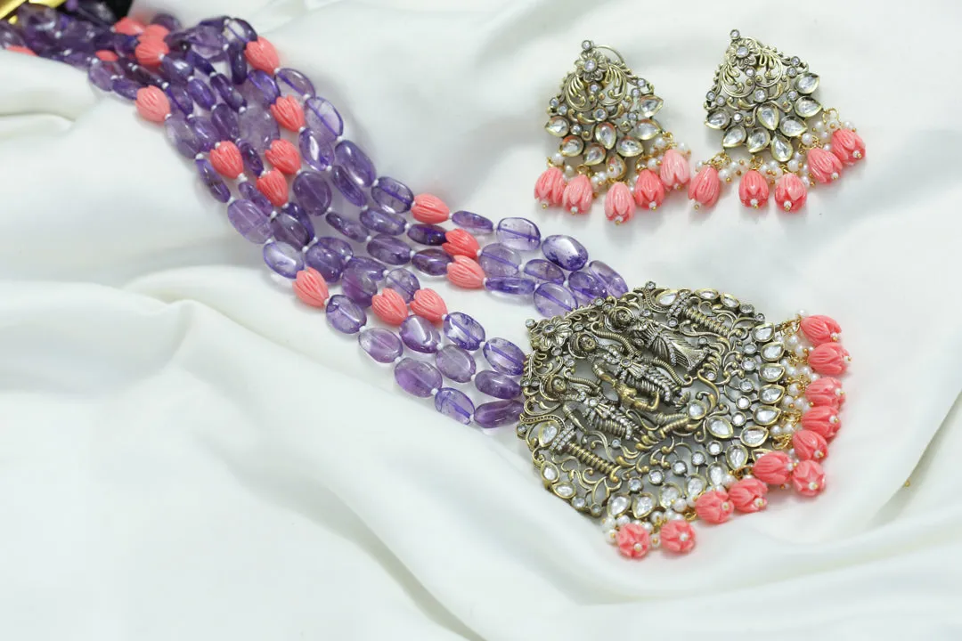 Victorian Rama Parivar Polki Necklace Set - Tulip Beads