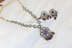 Victorian Uncut Kundan Necklace Set - Purple