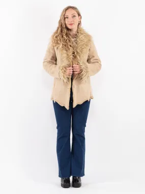 Vintage 90's Women Faux Sheepskin Jacket in Beige