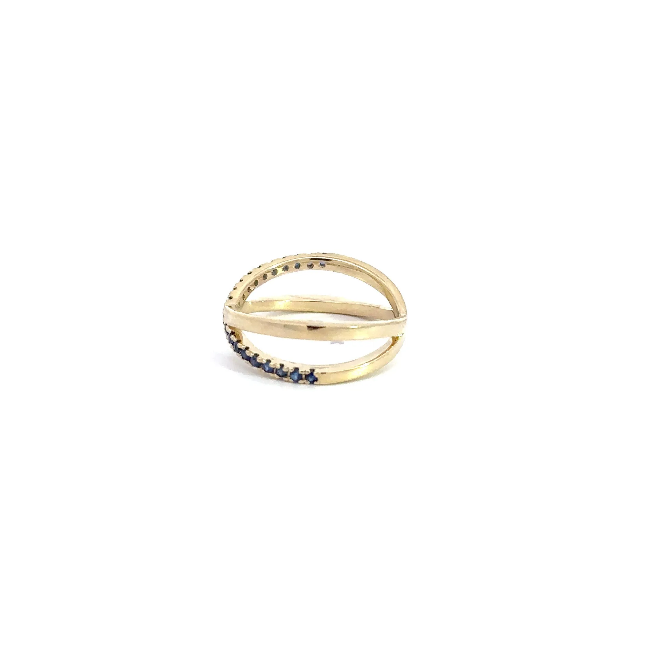 WD1198 14KT GOLD BLUE SAPPHIRE KISS RING