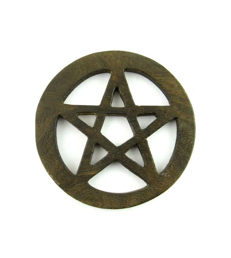 Wooden Pentacle Altar Tile, 4 Inch