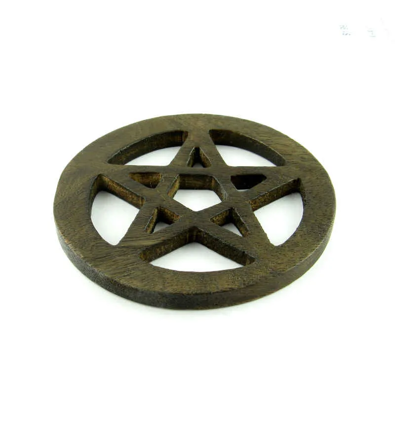 Wooden Pentacle Altar Tile, 4 Inch