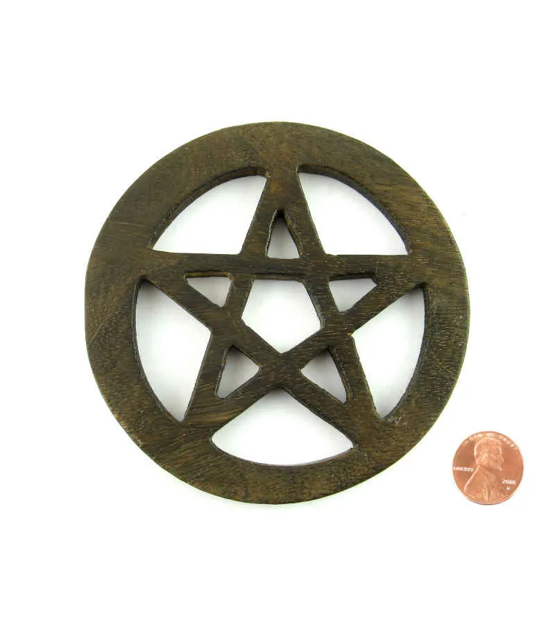 Wooden Pentacle Altar Tile, 4 Inch