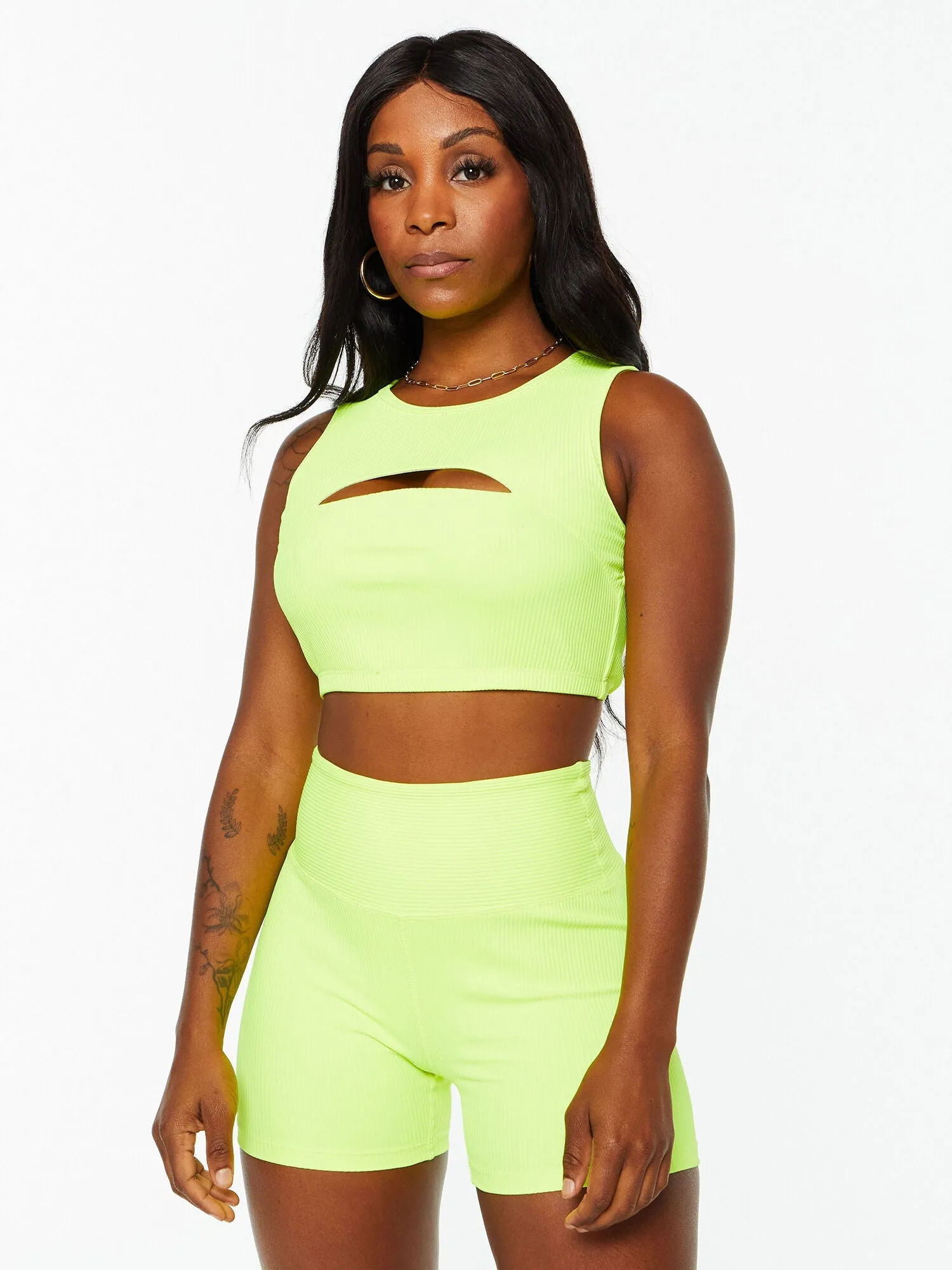 Year of Ours | Ribbed Cut Out Bra | Highlighter