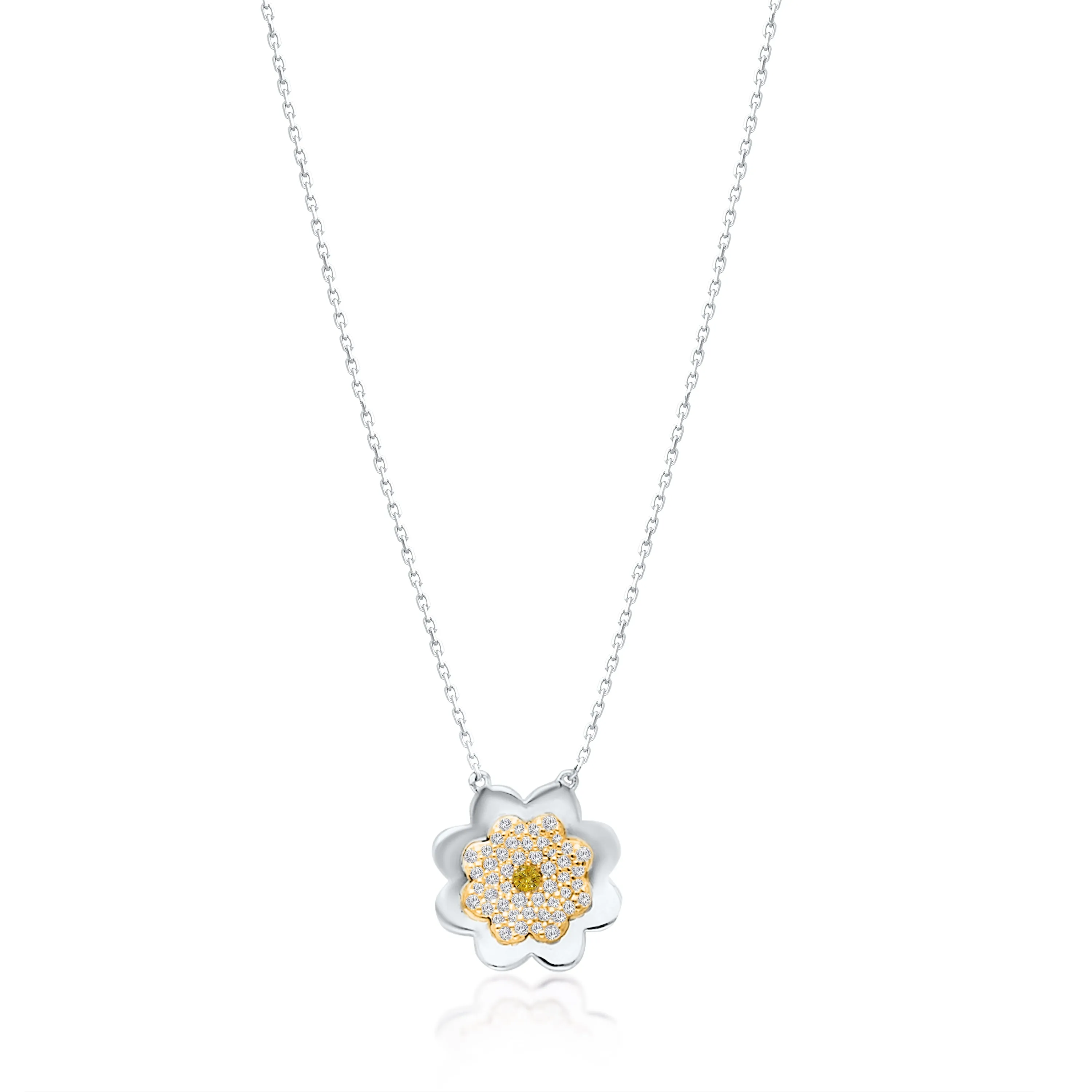 Yellow Gold Fancy Yellow Diamond Flower Necklace